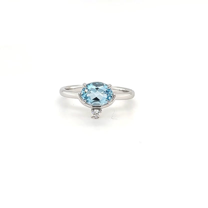 9ct White Gold Blue Topaz & Lab-Grown Diamond Ring