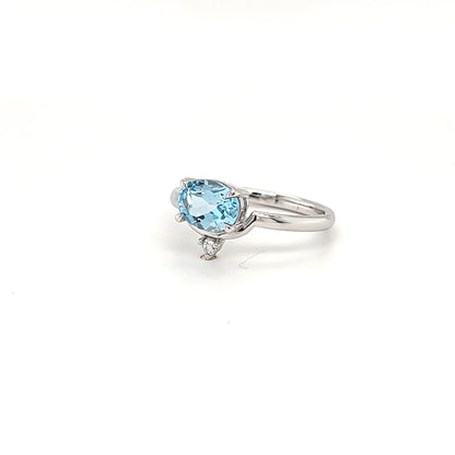 9ct White Gold Blue Topaz & Lab-Grown Diamond Ring
