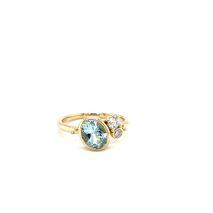 9ct Yellow Gold Aquamarine & Lab-Grown Diamond Ring