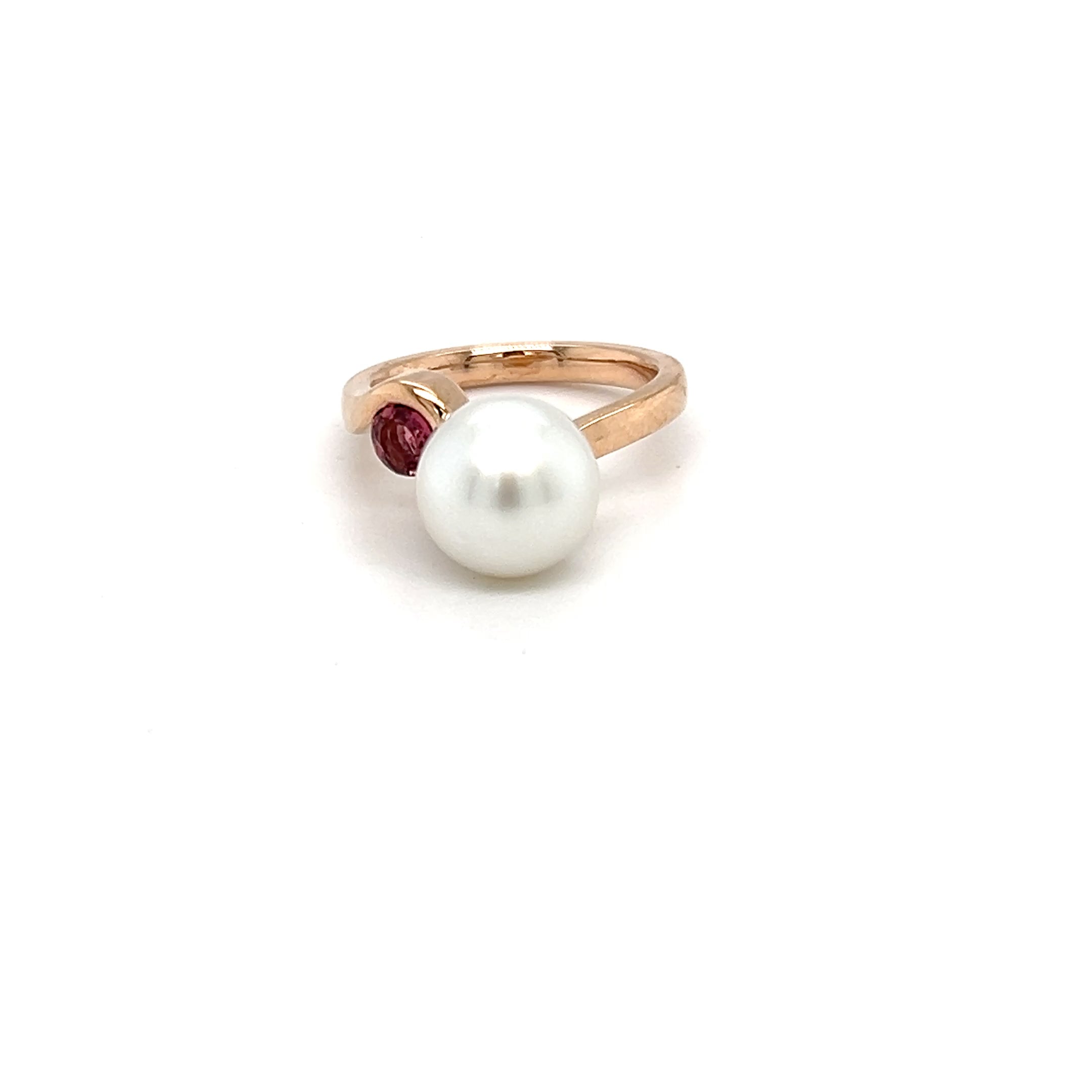9CT Rose Gold Pearl Ring featuring a South Sea Pearl and Dusky Pink Tourmaline