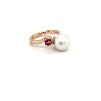 9CT Rose Gold Pearl Ring featuring a South Sea Pearl and Dusky Pink Tourmaline