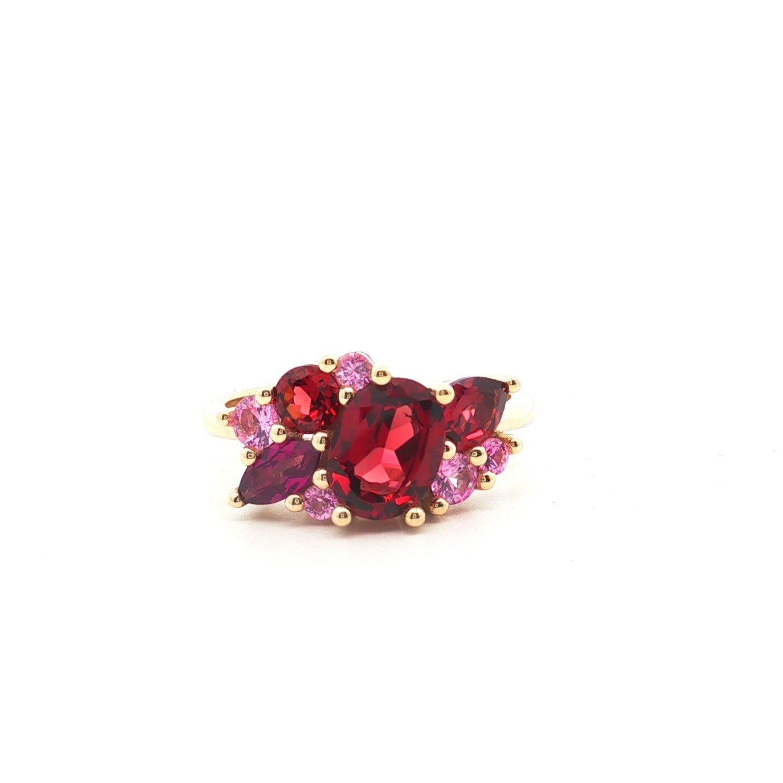 Garnet and pink sapphire yellow gold ring