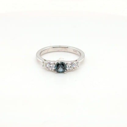 Teal Sapphire and Diamond White Gold Ring