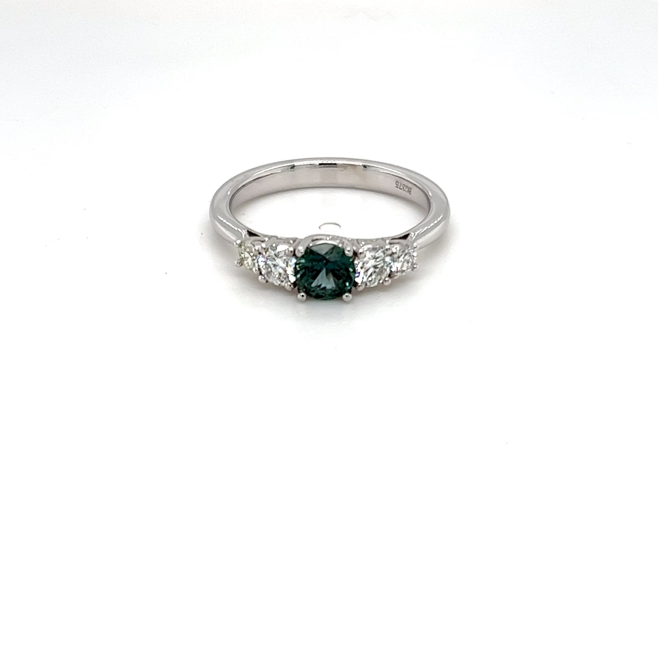 Teal Sapphire and Diamond White Gold Ring