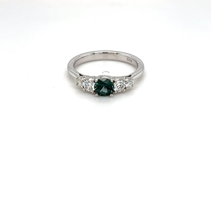 Teal Sapphire and Diamond White Gold Ring