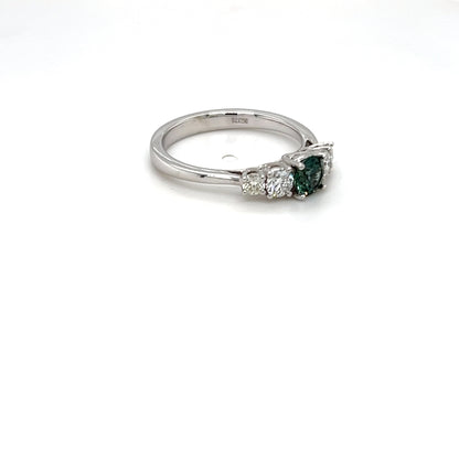 Teal Sapphire and Diamond White Gold Ring