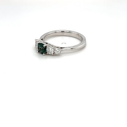 Teal Sapphire and Diamond White Gold Ring
