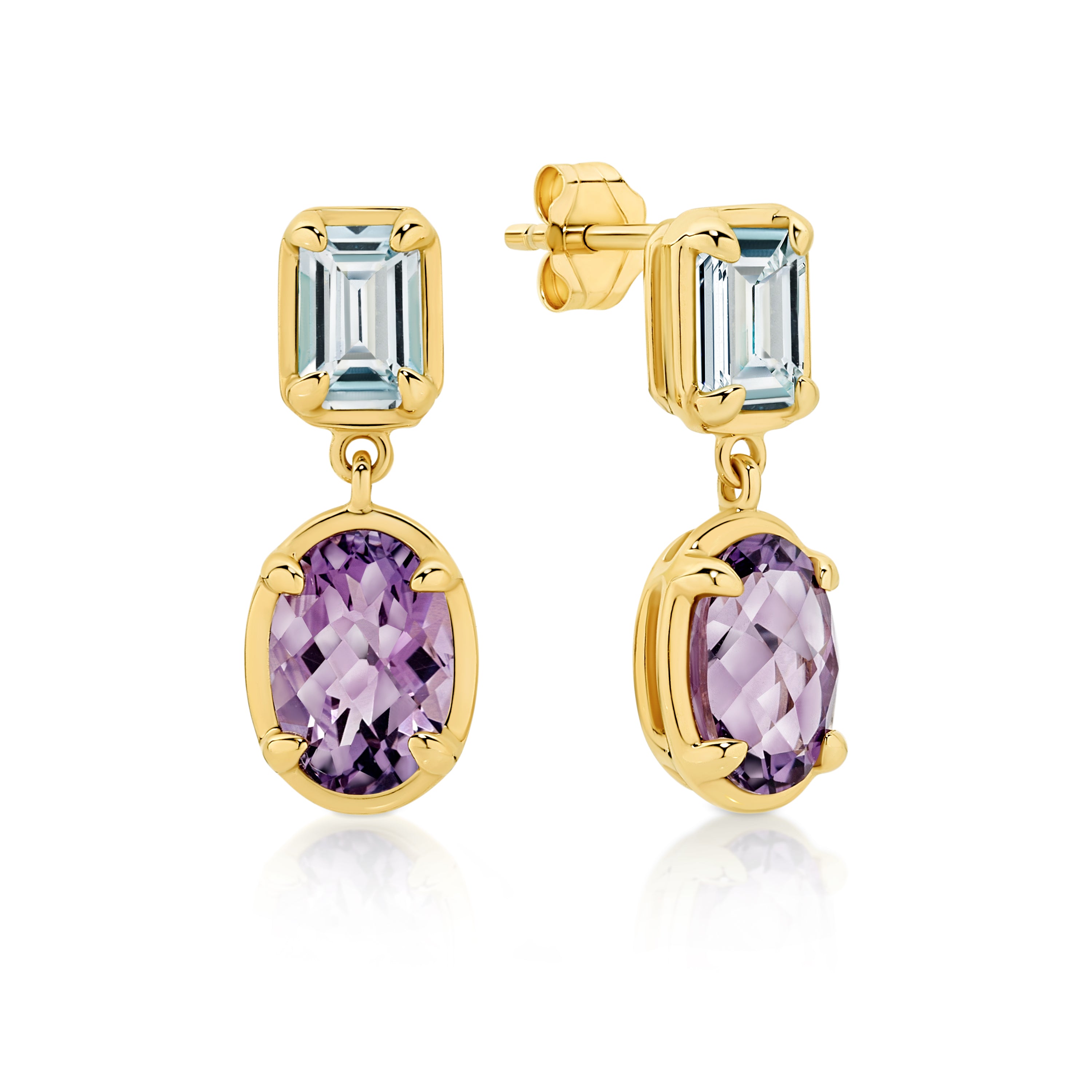 TOPAZ AMETHYST DROPS YELLOW GOLD