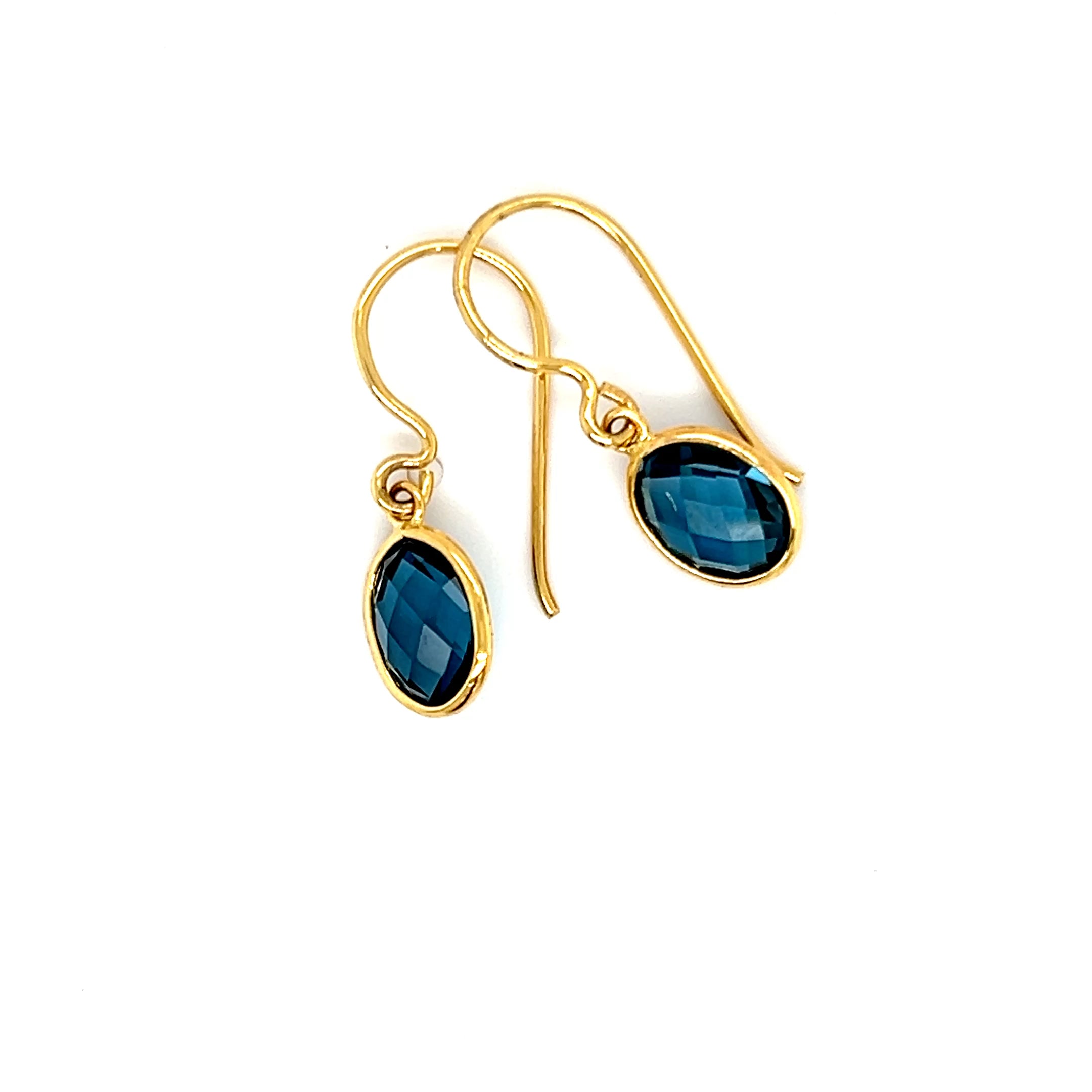9ct Yellow Gold Oval London Blue Topaz Earrings