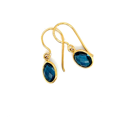 9ct Yellow Gold Oval London Blue Topaz Earrings