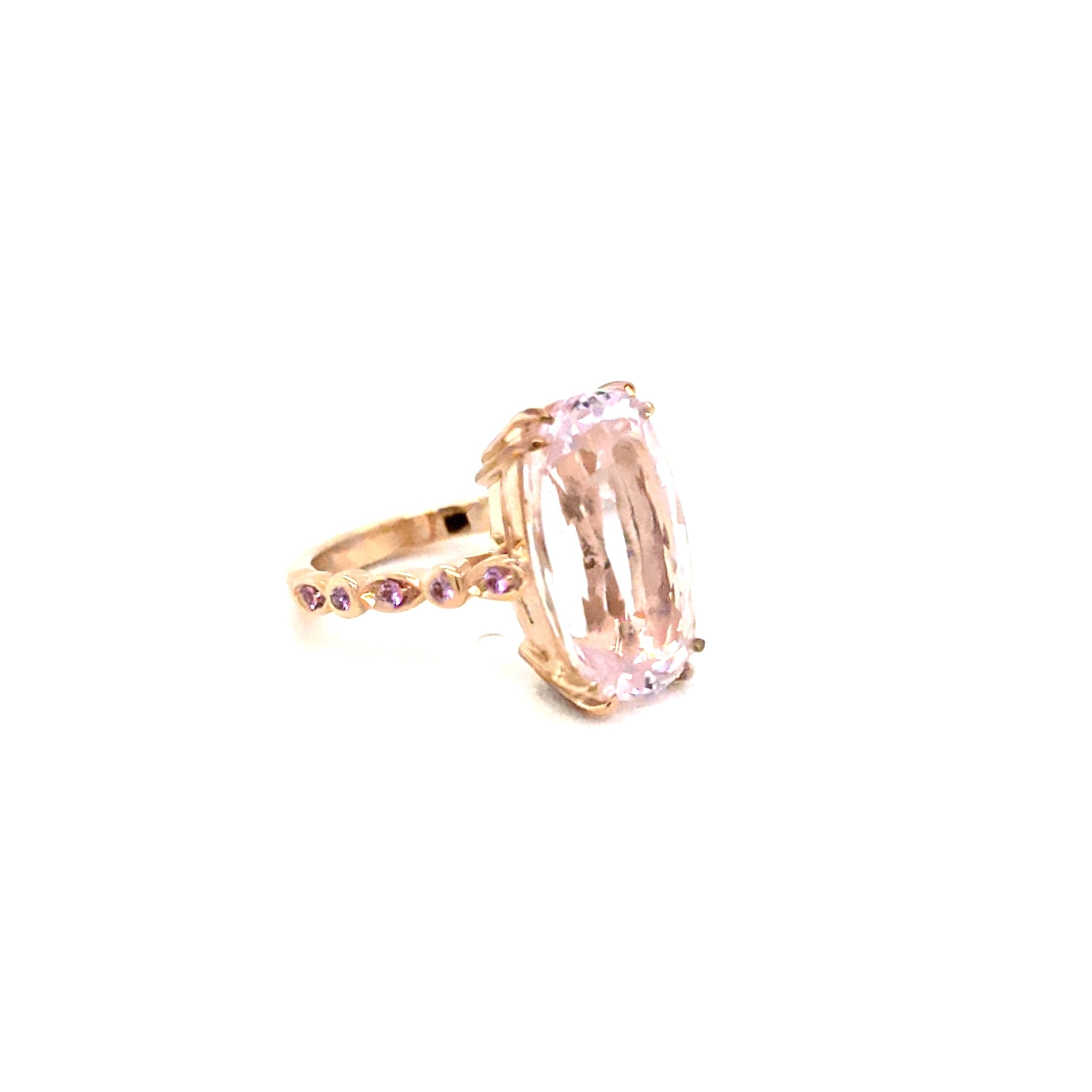 PINK KUNZITE & SAPPHIRE ROSE GOLD RING