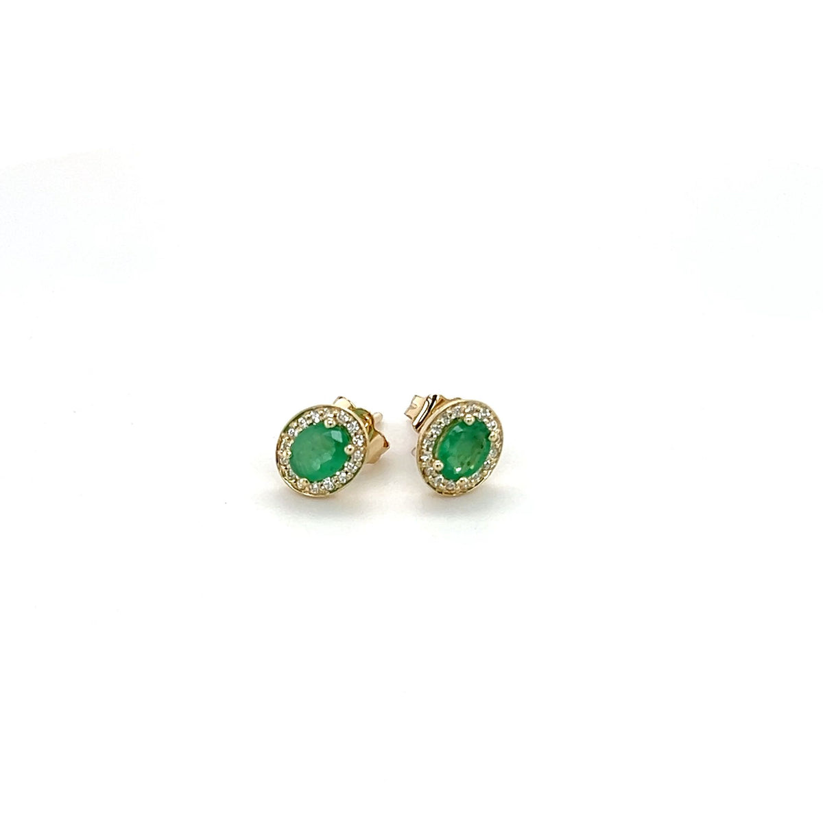 9ct Yellow Gold Oval Emerald and Diamond Earrings