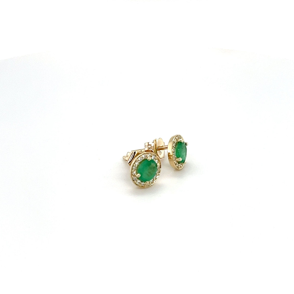 9ct Yellow Gold Oval Emerald and Diamond Earrings