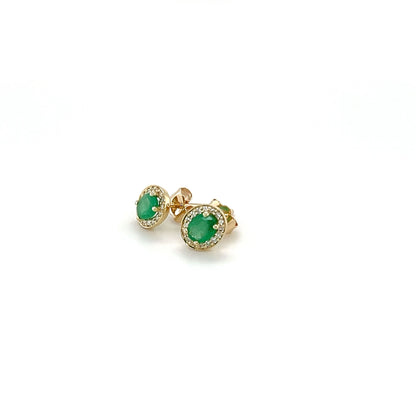 9ct Yellow Gold Oval Emerald and Diamond Earrings