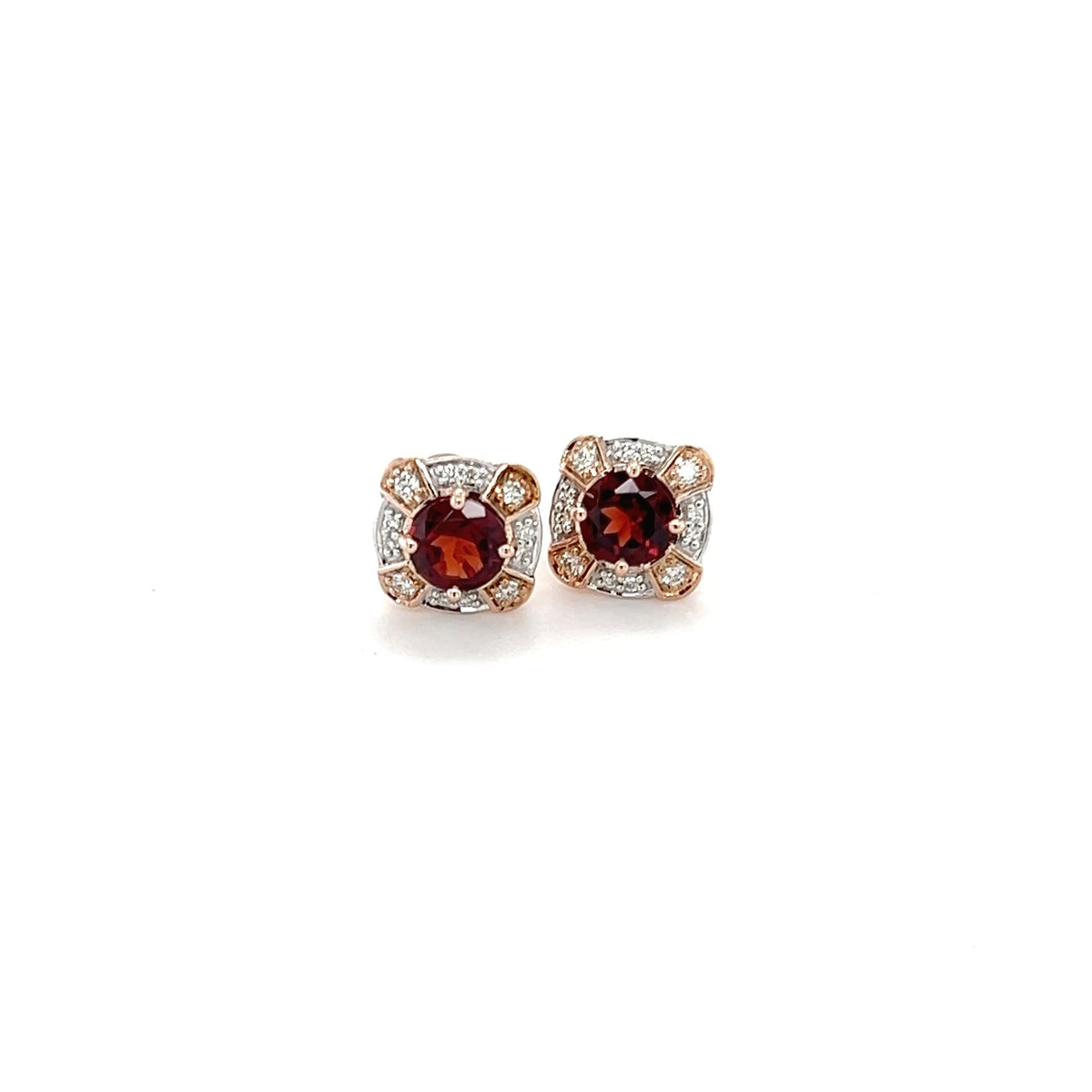 9ct Rose Gold Garnet and Diamond Earrings