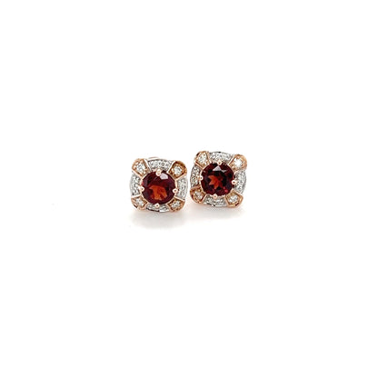 9ct Rose Gold Garnet and Diamond Earrings