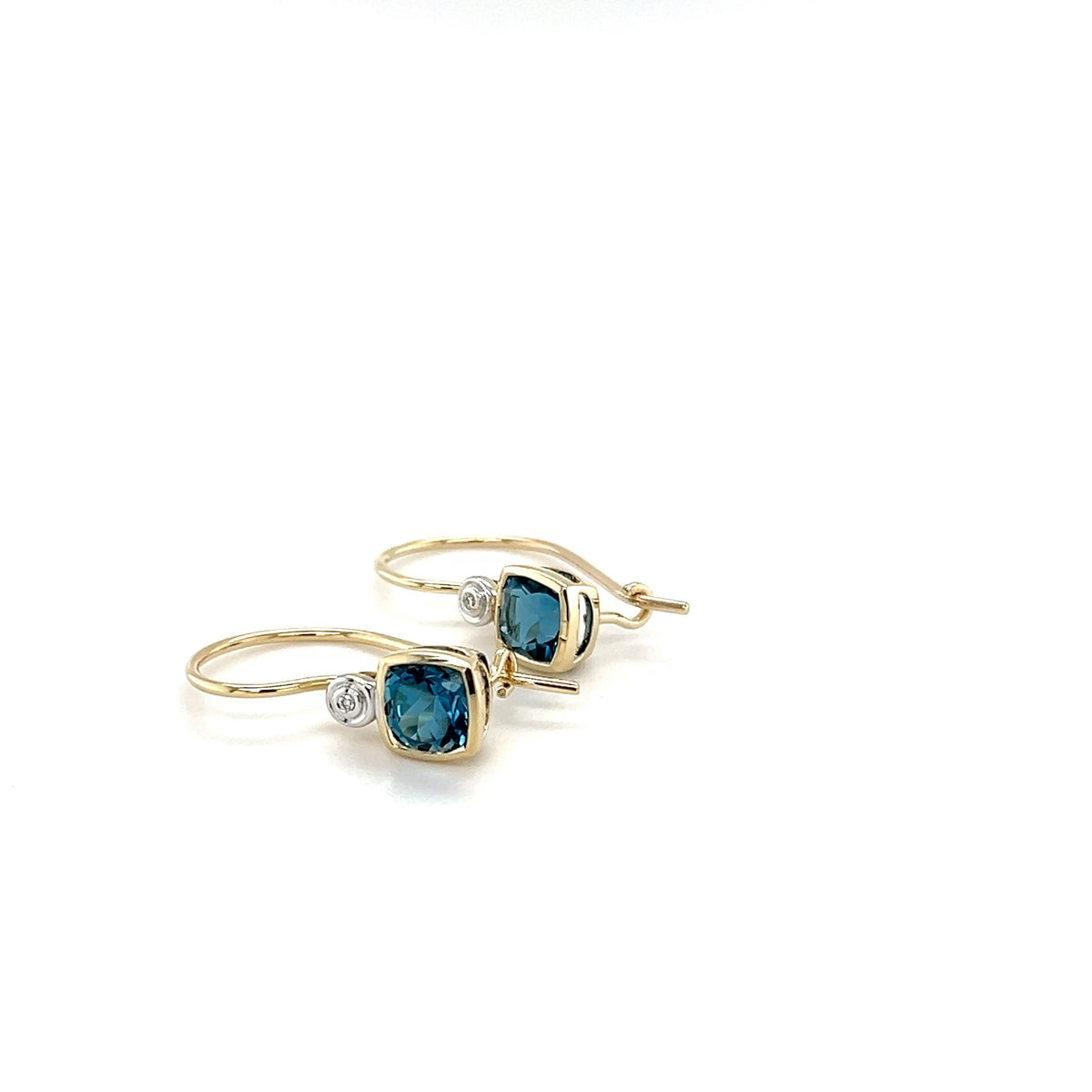 9ct Yellow Gold London Blue Topaz and Diamond Earrings
