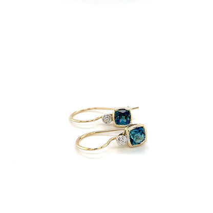 9ct Yellow Gold London Blue Topaz and Diamond Earrings