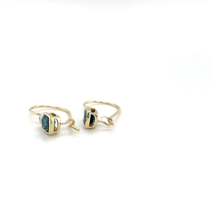 9ct Yellow Gold London Blue Topaz and Diamond Earrings