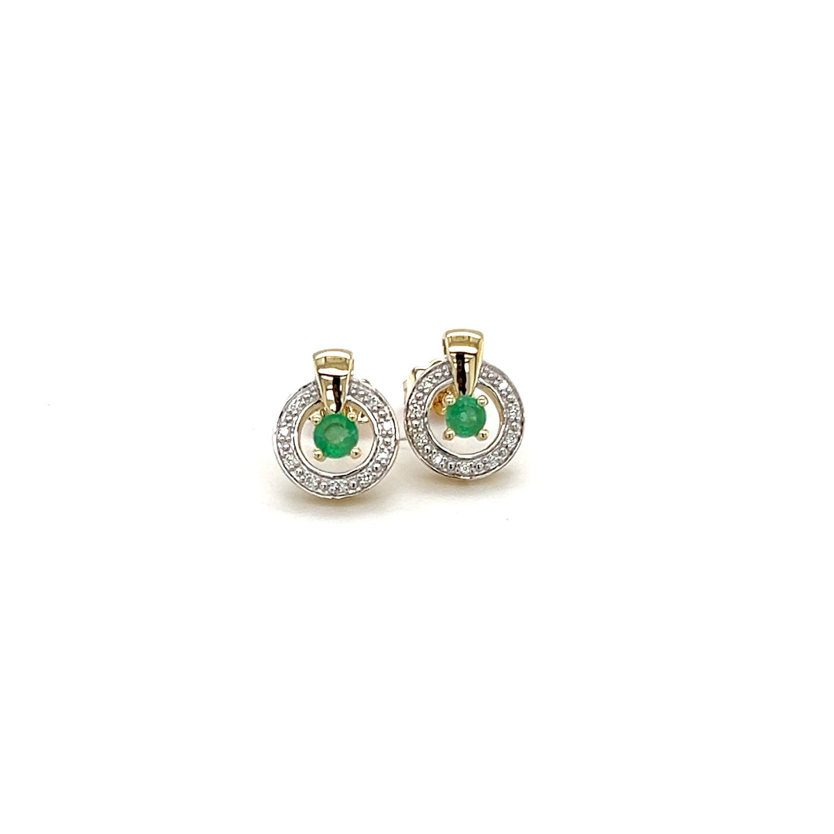9ct Yellow Gold Emerald and Diamond Earrings