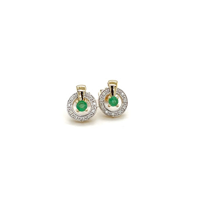 9ct Yellow Gold Emerald and Diamond Earrings