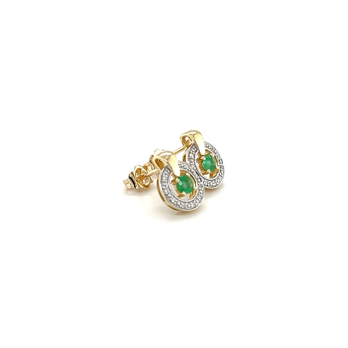 9ct Yellow Gold Emerald and Diamond Earrings