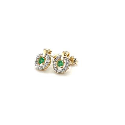 9ct Yellow Gold Emerald and Diamond Earrings