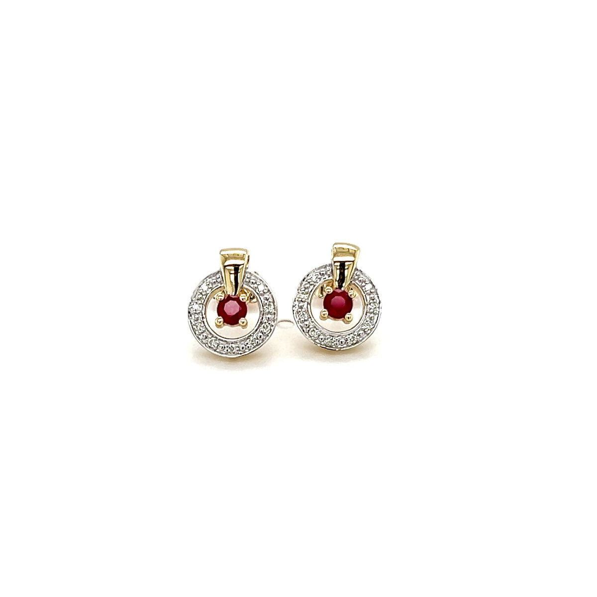 9ct Yellow Gold Ruby and Diamond Earrings
