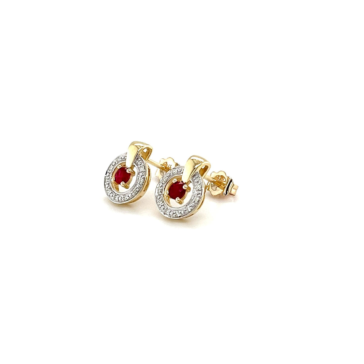 9ct Yellow Gold Ruby and Diamond Earrings