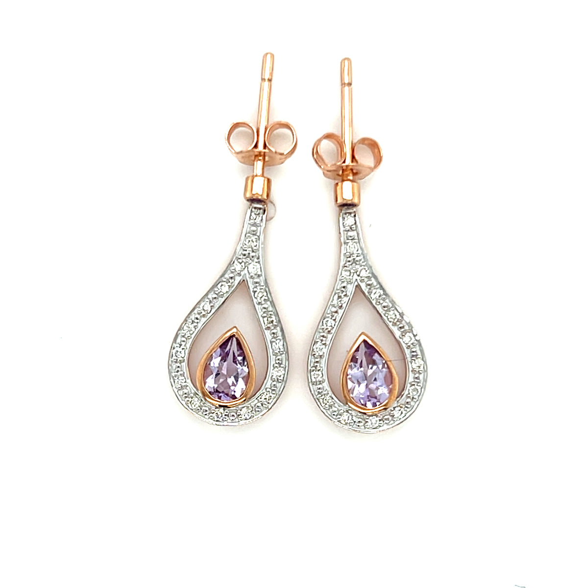 9ct Rose Gold Pink Amethyst & Diamond Earrings