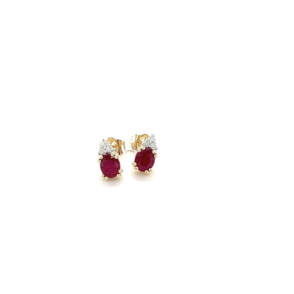9ct Yellow Gold Oval Ruby & Diamond Earrings