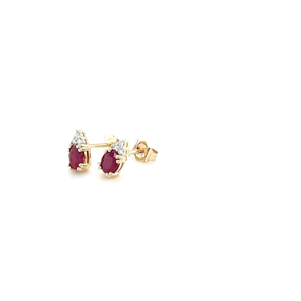 9ct Yellow Gold Oval Ruby & Diamond Earrings