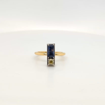 18ct Yellow and White Gold Sapphire  and Yellow Diamond Ring