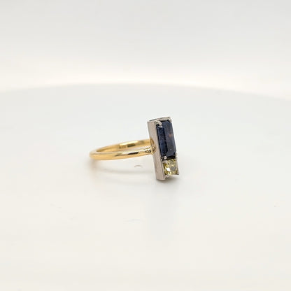 18ct Yellow and White Gold Sapphire  and Yellow Diamond Ring