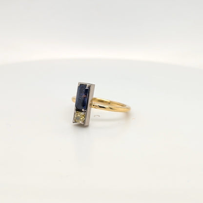 18ct Yellow and White Gold Sapphire  and Yellow Diamond Ring