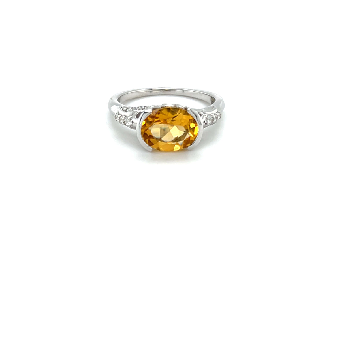 Sterling Silver Oval Citrine and CZ ring