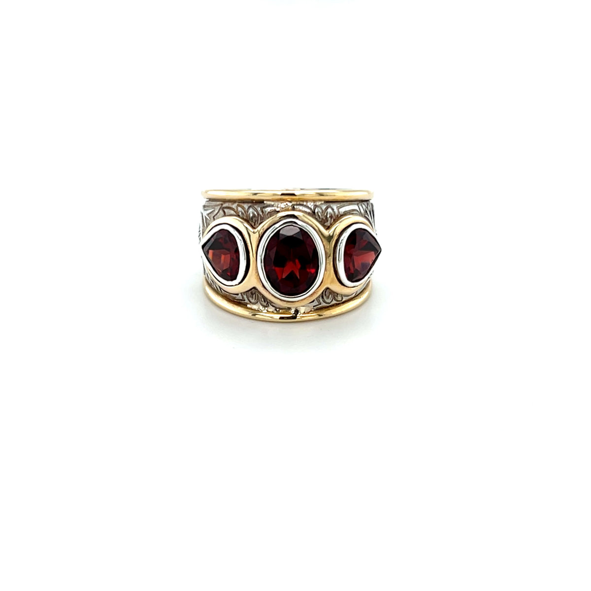 Sterling Silver & 9K Yellow Gold Garnet Ring