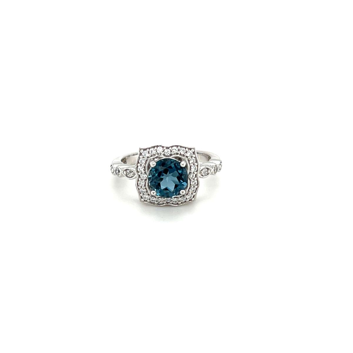 Sterling Silver London Blue Topaz and CZ Ring