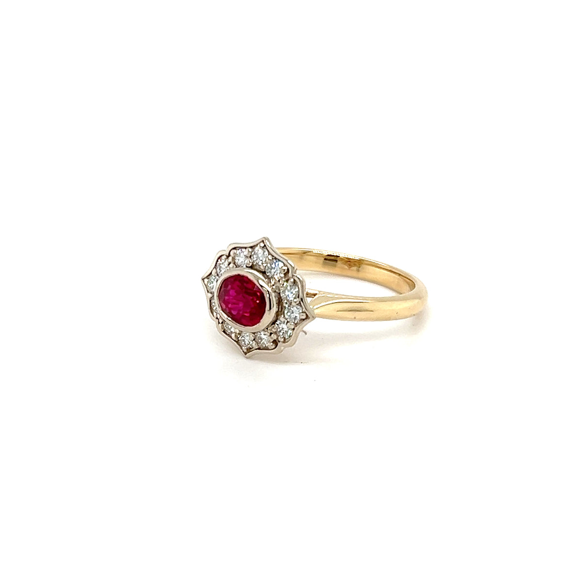 9ct Yellow Gold Ruby & Lab Grown Diamond Halo Ring