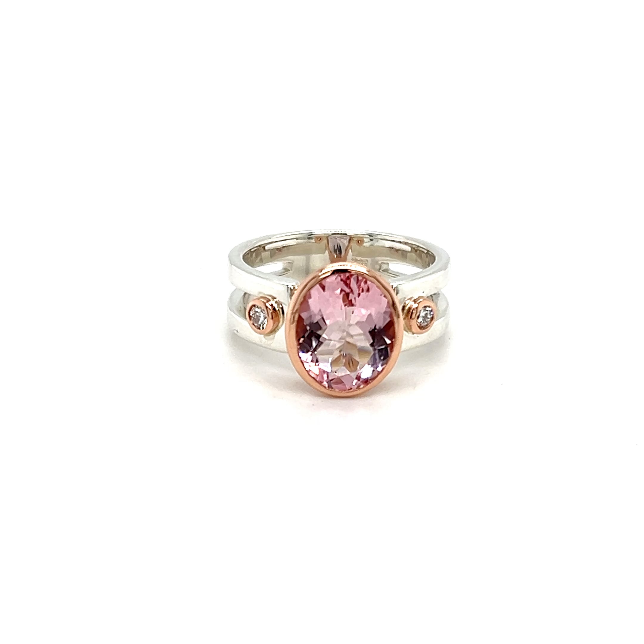 9ct Rose Gold & Platinum Mix Silver Semi-Split Morganite Ring