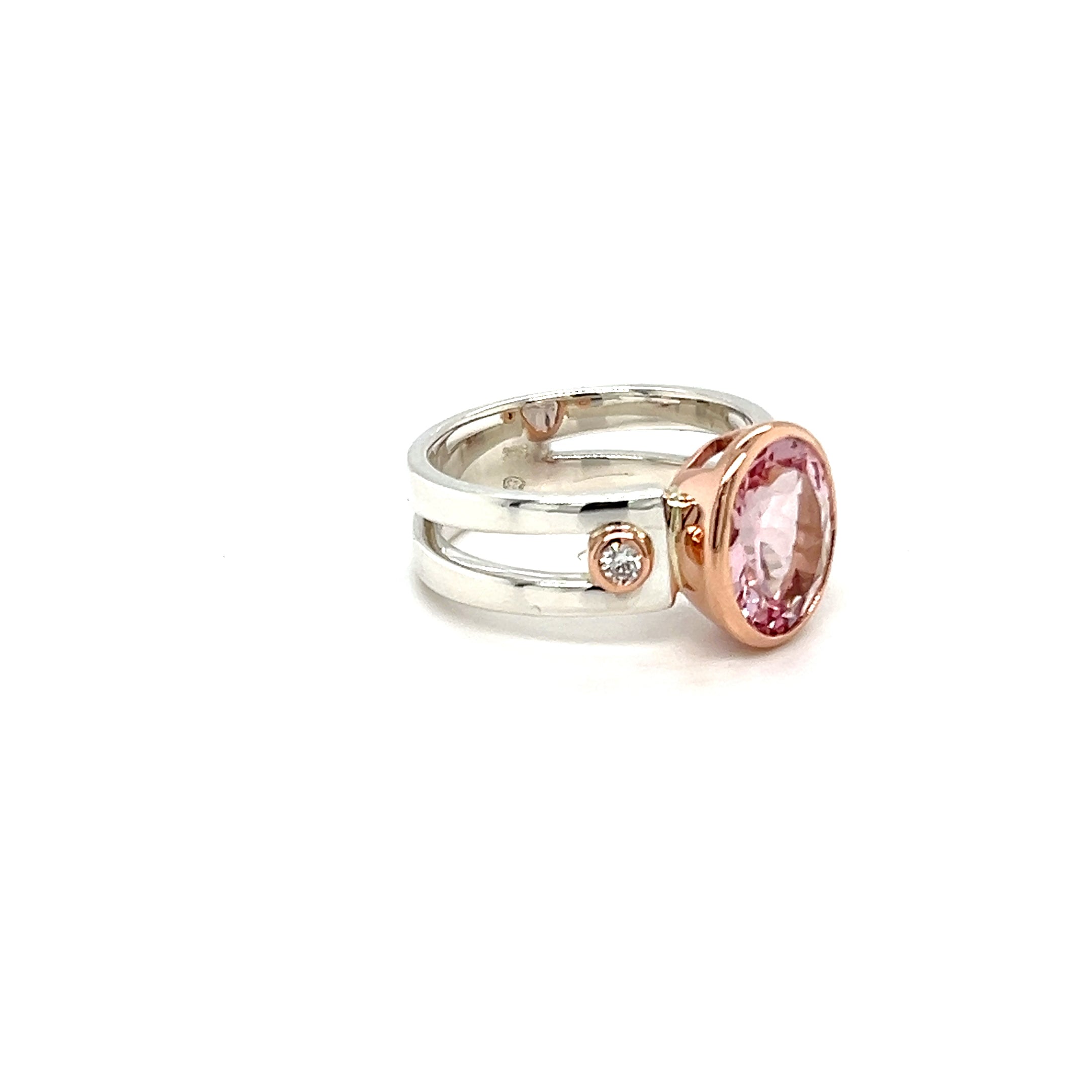 9ct Rose Gold & Platinum Mix Silver Semi-Split Morganite Ring