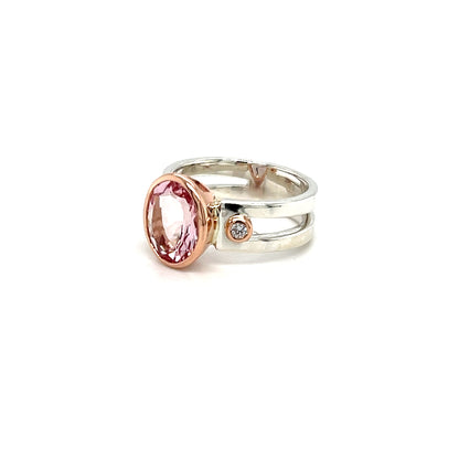 9ct Rose Gold & Platinum Mix Silver Semi-Split Morganite Ring