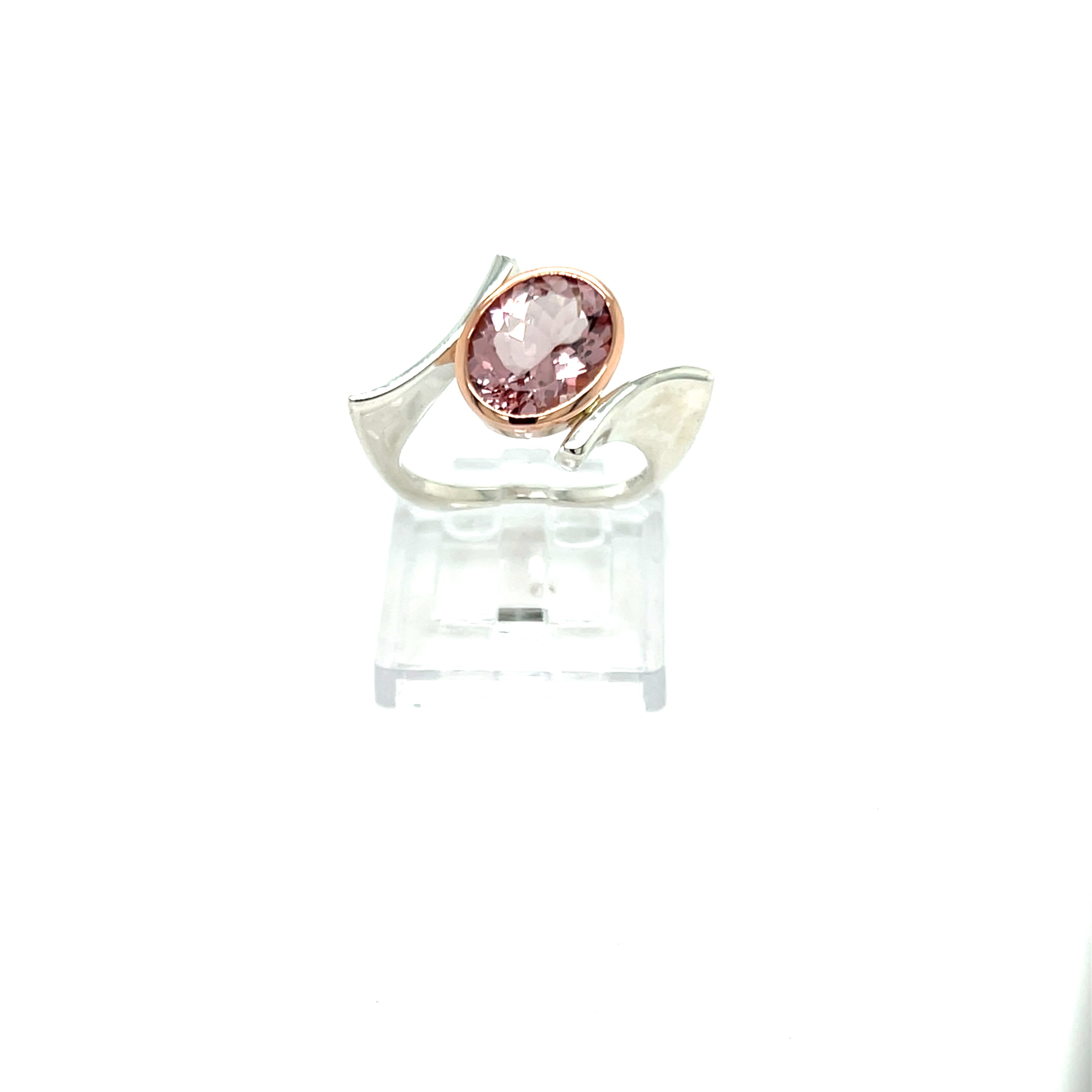 9ct Rose Gold & Platinum Mix Silver Morganite Ring