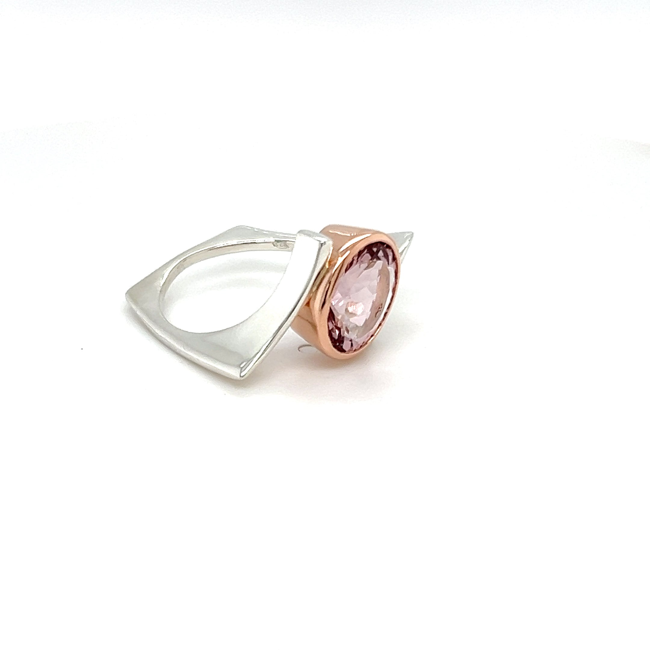 9ct Rose Gold & Platinum Mix Silver Morganite Ring