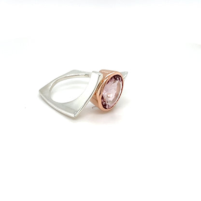 9ct Rose Gold & Platinum Mix Silver Morganite Ring