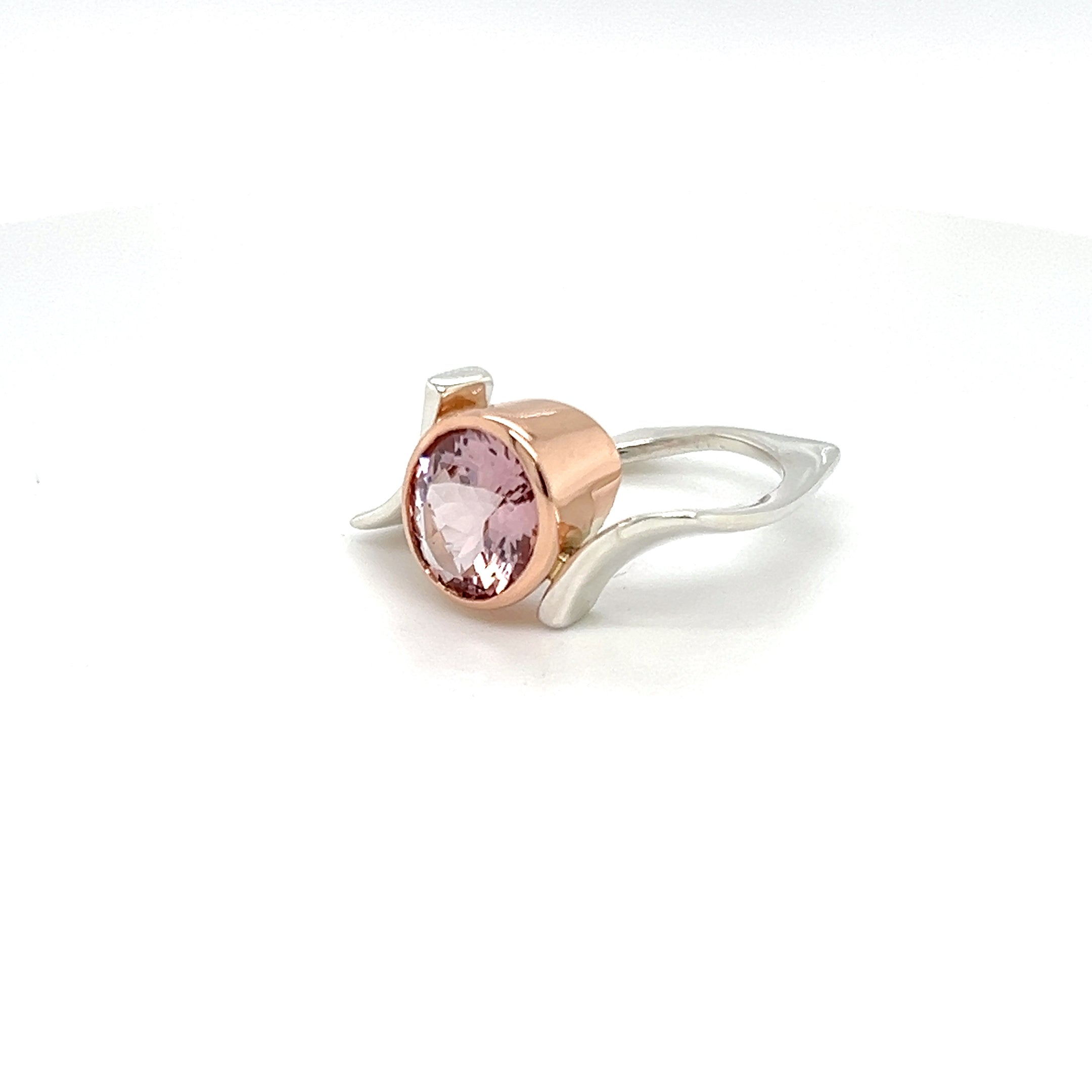 9ct Rose Gold & Platinum Mix Silver Morganite Ring