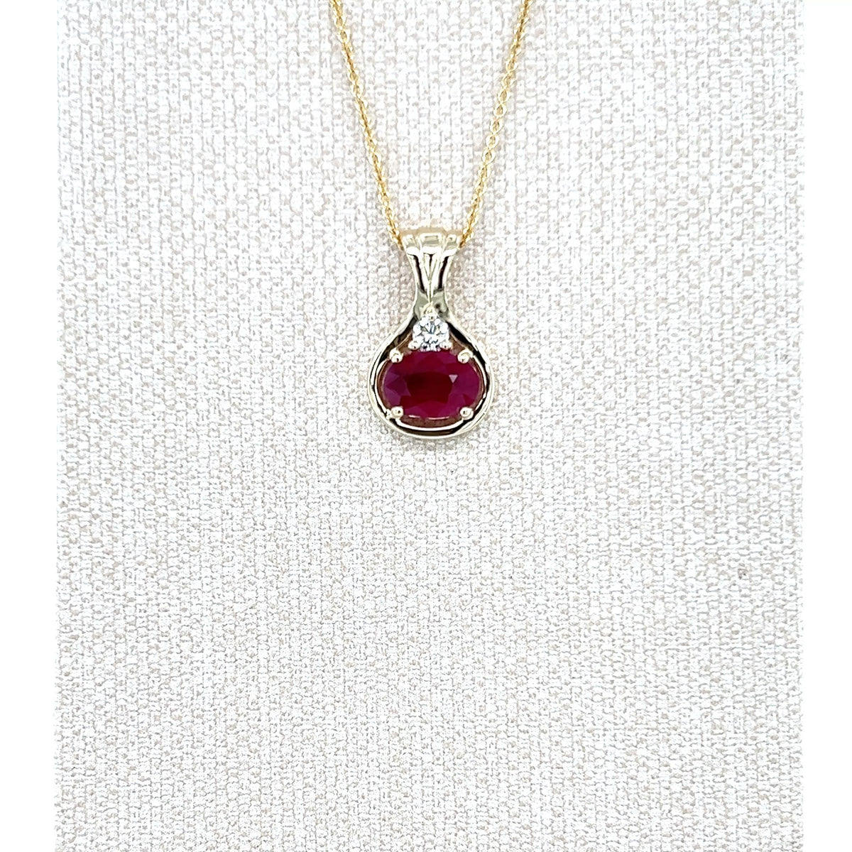 9ct Yellow Gold Oval Ruby and Diamond Pendant