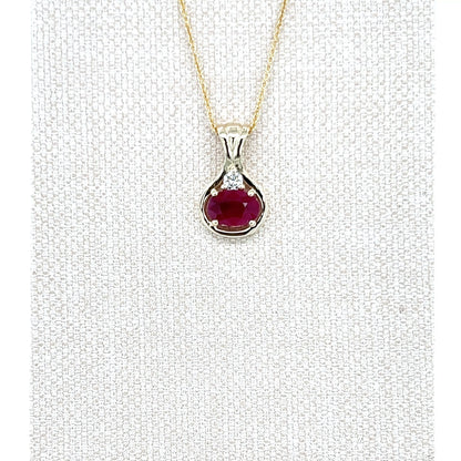 9ct Yellow Gold Oval Ruby and Diamond Pendant