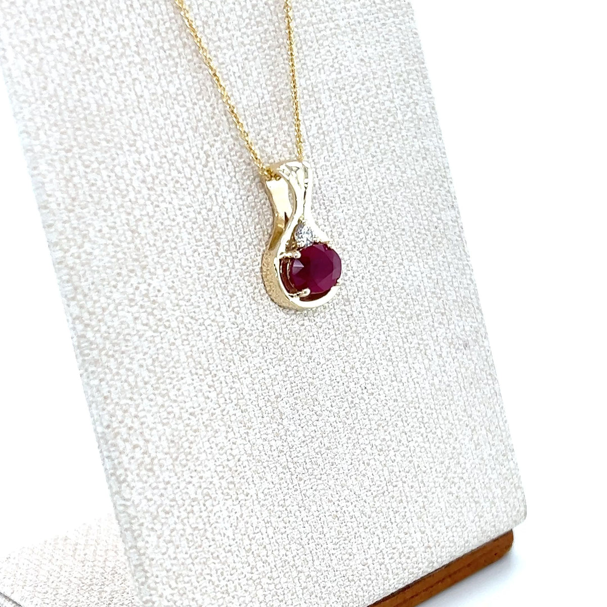 9ct Yellow Gold Oval Ruby and Diamond Pendant