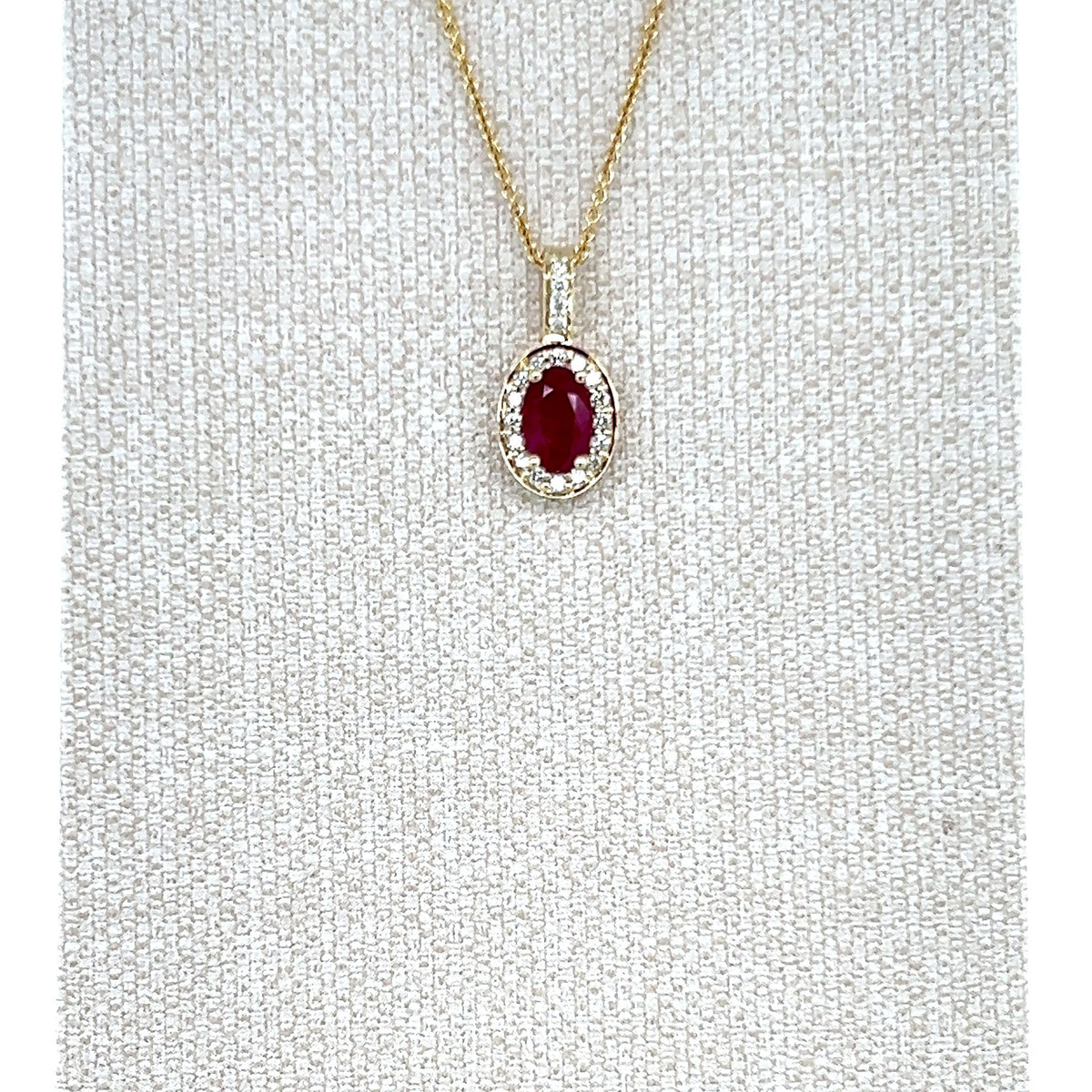 9ct Yellow Gold Oval Ruby and Diamond Pendant